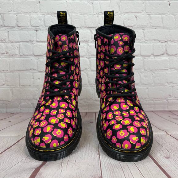 Dr. Martens 1460 Pink Leopard Hydro Leather Lace Up Boots Girls Youth Size 3 - Picture 5 of 10
